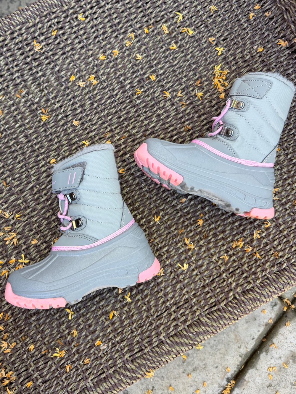 Skechers Gray and Pink Kids Snow Boots